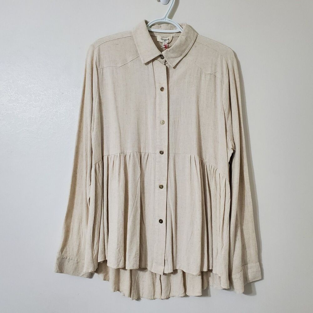 Umgee Collection Size Large Linen Button Down Babydoll Tunic Top